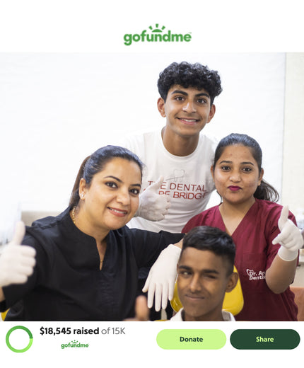 Group of dental professionals posing together with a GoFundMe campaign overlay.